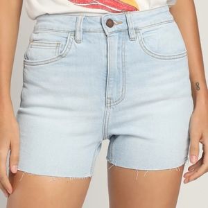 O'Neill Walker Light Wash High Rise Raw Hem Denim Shorts
